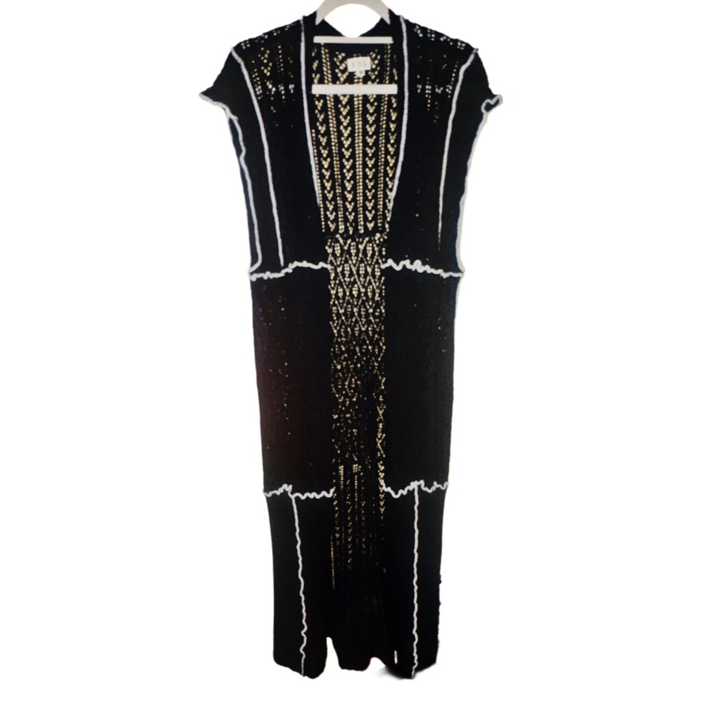 Black Long Length Knit Open Front Cardigan Duster - Picture 3 of 15